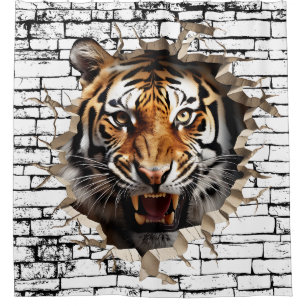 Rideaux De Douche Art mural 3D du tigre – Safari réaliste