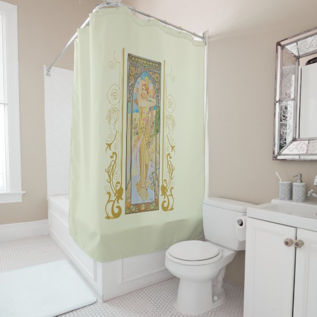 Rideaux De Douche Art Nouveau Alphonse Mucha - La luminosité du jour (En situation)