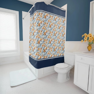Rideaux De Douche Art Nouveau California Poppies Navy Banded