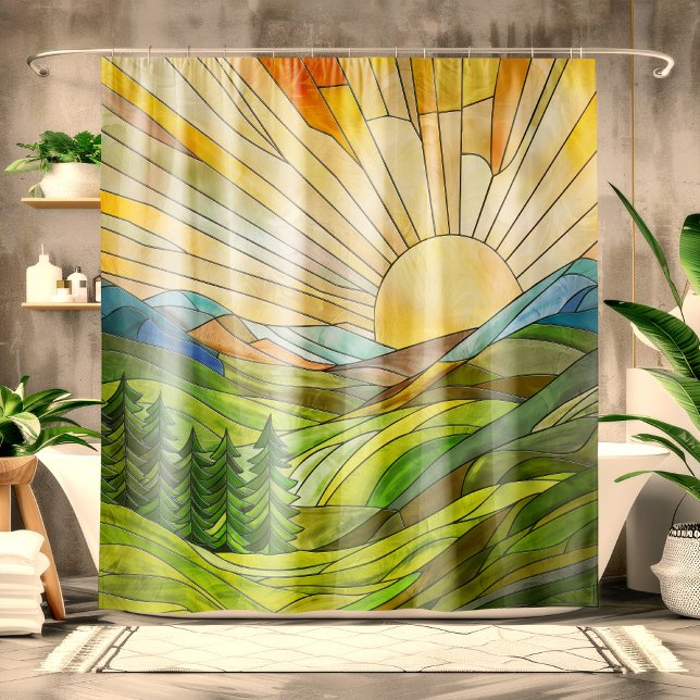 Rideaux De Douche Art numérique mosaïque Mountain Sunrise (Créateur téléchargé)