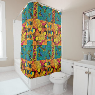 Rideaux De Douche Art papillon rose et sarcelle maximaliste vibrant