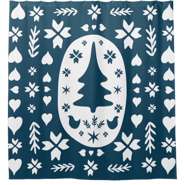 Rideaux De Douche Art populaire de Noël : Doodle scandinave. (Devant)