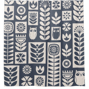 Rideaux De Douche Art populaire scandinave sans couture motif vintag