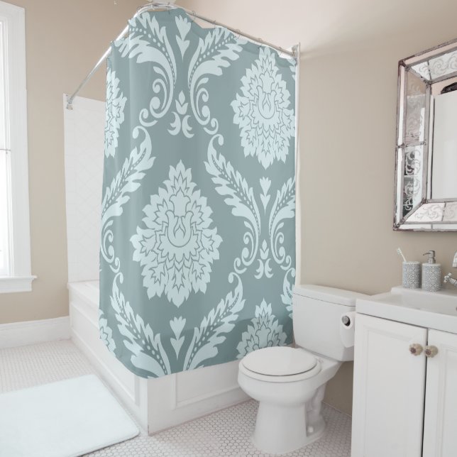 Rideaux De Douche Art Rococo Damassé I Bleu Canard+Turquoise (En situation)