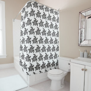 Rideaux De Douche Art tribal de tortue noir et blanc