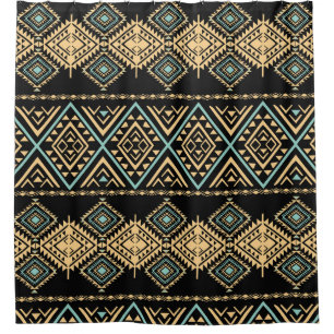 Rideaux De Douche Art tribal, géométrique ethnique, motif coloré.