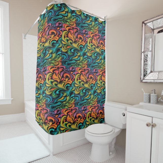 Rideaux De Douche Art vibrant tourbillon multicolore (En situation)