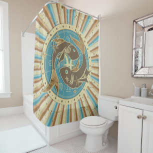 Rideaux De Douche Art vintage de zodiaque de Poissons