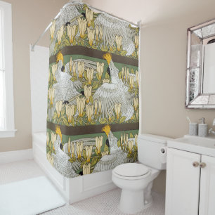 Rideaux De Douche Art vintage perroquet cacatoès vert sauge magnolia