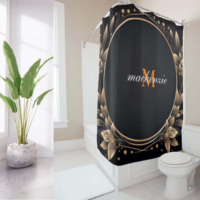 Rideaux De Douche Art Zen Éveil Spirituel Orange Monogramme Script (Créateur téléchargé)
