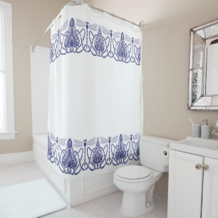 Rideaux De Douche Arts Et Artisanat Bleu & Blanc Dragonflies Frieze