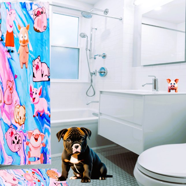 Rideaux De Douche Artsy Abstrait Porc de porc ferme animal (Uniquely designed shower curtains for anyone who loves piglets. Matching shower mat is available.)