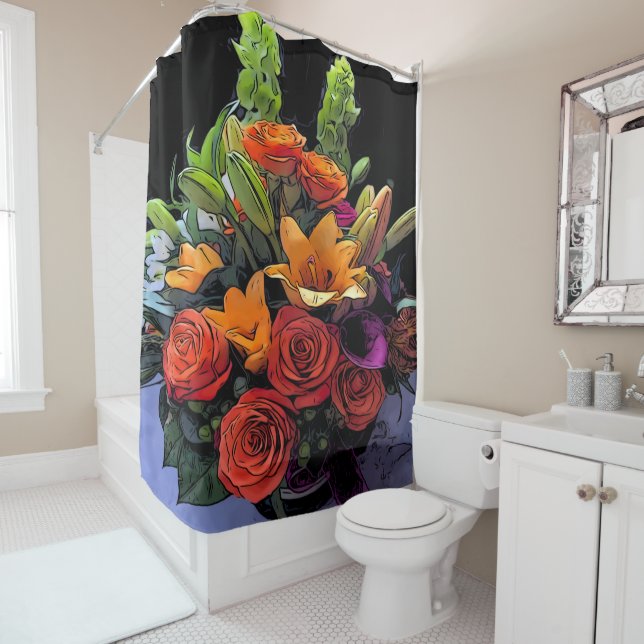 Rideaux De Douche Artsy Orange Floral Arrangement (En situation)