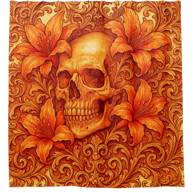 Rideaux De Douche Artsy Orange Skull Design (Devant)