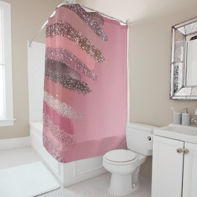 Rideaux De Douche Artsy rose violet Parties scintillant peint brosse (En situation)