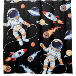 Rideaux De Douche Astronaut Rocket : Espace Vintage Motif sans joint