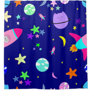 Rideaux De Douche astronaute chat vaisseau spatial galaxie