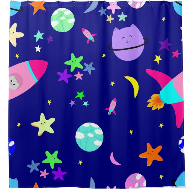 Rideaux De Douche astronaute chat vaisseau spatial galaxie (Devant)