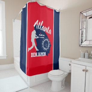 Rideaux De Douche Atlanta Georgia Red and Navy Baseball