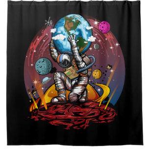 Rideaux De Douche Atlas Astronaute Tenant la Terre Mars Galaxie Cosm