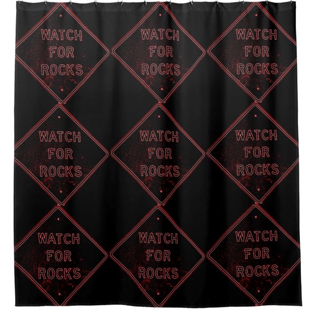 Rideaux De Douche attention roches signe rose/noir (Devant)