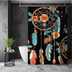 Rideaux De Douche Attrape-rêves fantaisiste boho floral sombre noir