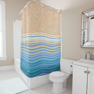 Rideaux De Douche Au bord de la plage de sable et des vagues