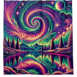 Rideaux De Douche "Aurora Borealis au-dessus du lac Réflectif"