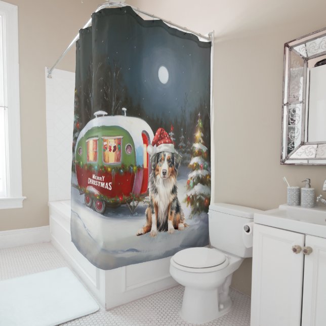 Rideaux De Douche Australian Shepherd Caravan Christmas Adventure (En situation)