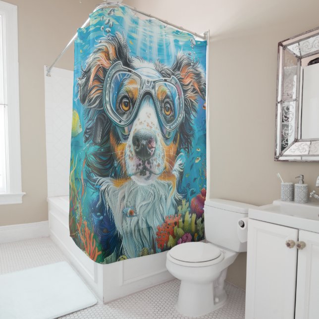 Rideaux De Douche Australian Shepherd Chien Plongée sous-marine plon (En situation)