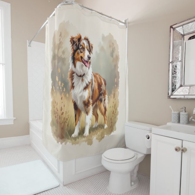 Rideaux De Douche Australian Shepherd Dog Red Merle Aussie (En situation)