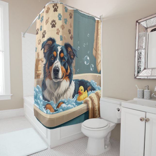 Rideaux De Douche Australian Shepherd Sloppy Sleepy mignon drôle (En situation)