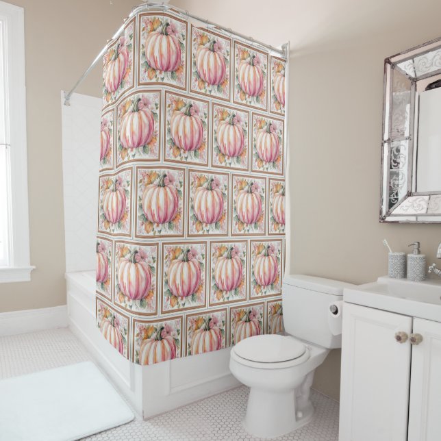 Rideaux De Douche Automne Citrouille Floral (En situation)