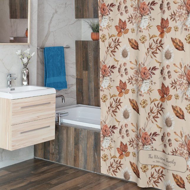Rideaux De Douche Automne fleuri élégant rétro nom de famille person (Créateur téléchargé)