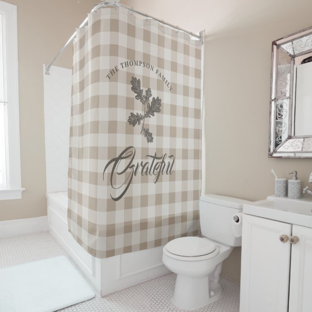Rideaux De Douche Automne Gratitude Folio Taupe Plaid (En situation)