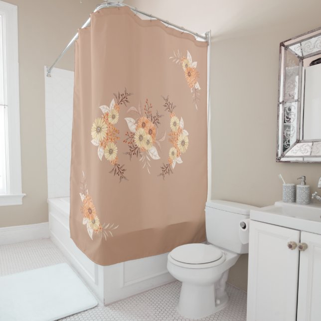 Rideaux De Douche Autumn Floral Art in Warm Earth Tones (En situation)