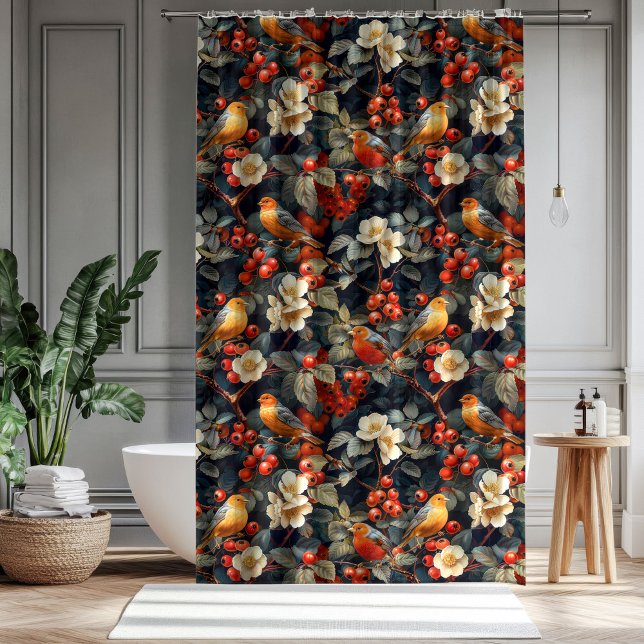 Rideaux De Douche Autumn Garden Curtain Birds Flowers for Their Bath (Autumn Garden Curtain Birds Flowers for Their Bath)