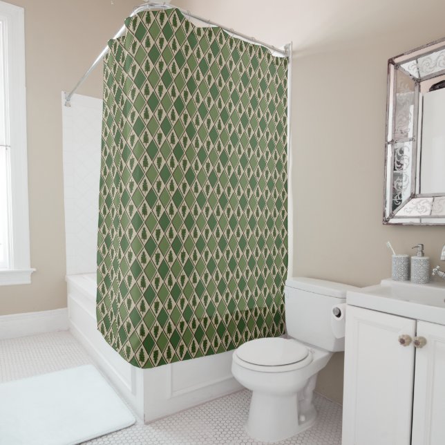 Rideaux de douche aux arbres de pin et arlequin (En situation)