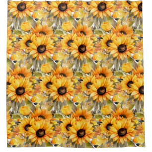 Rideaux de douche aux tournesols de l'Amérique rus