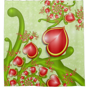 Rideaux De Douche Avec beaucoup d'amour Rouge Coeurs Jaunes Fractal 