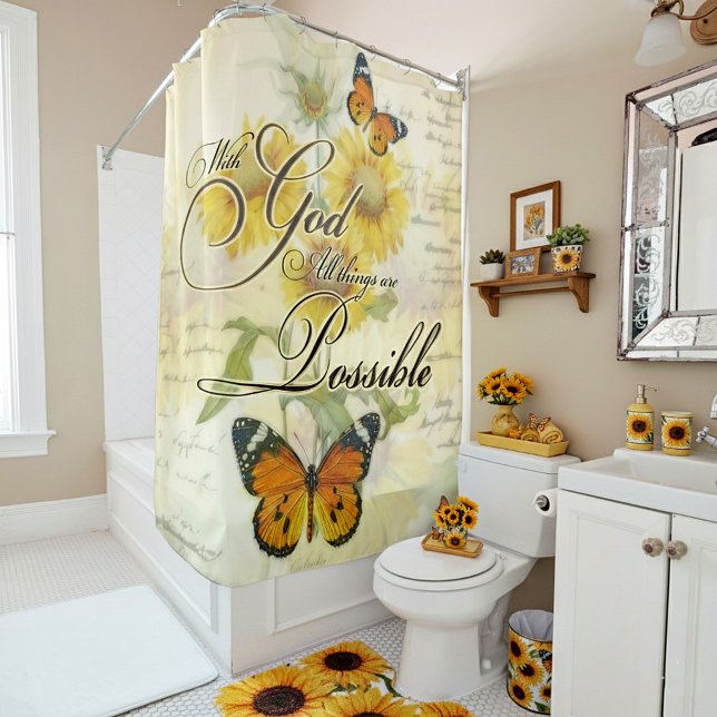Rideaux De Douche Avec Dieu Tournesols et papillon (Créateur téléchargé)
