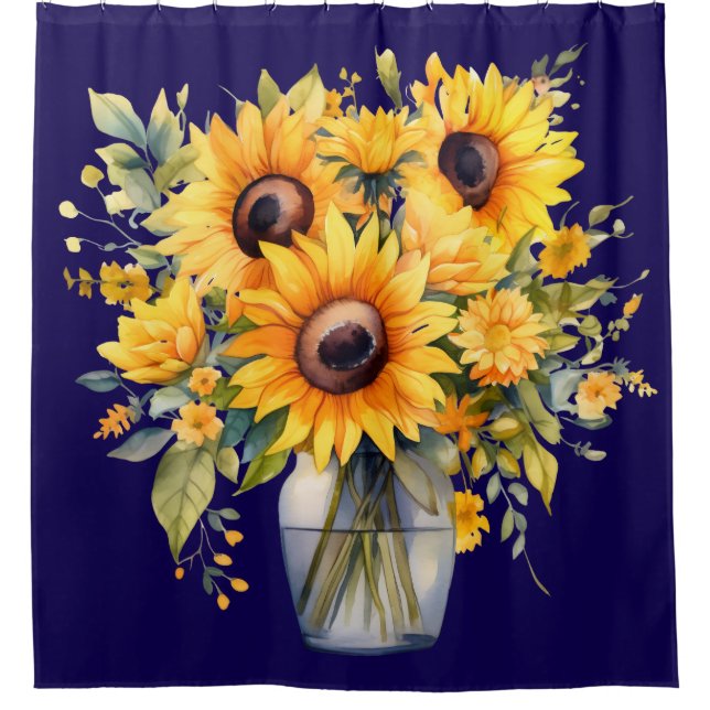 Rideaux de douche avec tournesols en vase (Devant)