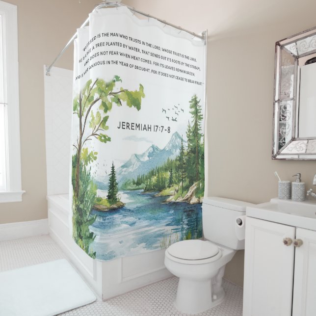 Rideaux de douche avec versets bibliques (En situation)