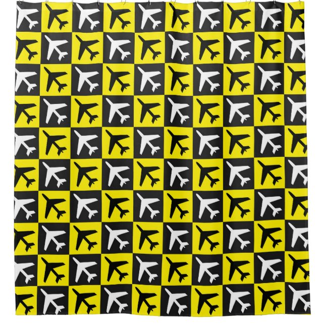 Rideaux De Douche Avion à réaction géométrique jaune volant (Devant)