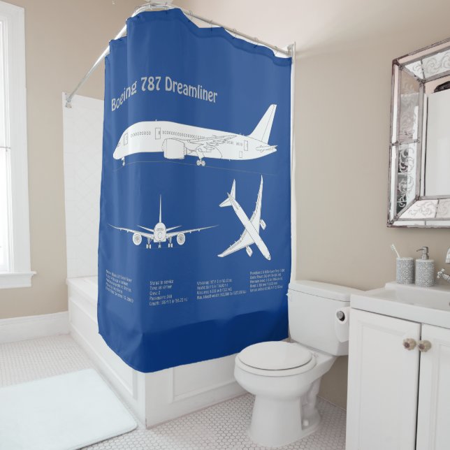 Rideaux De Douche Avion de ligne 787 - Plan de dessin du plan direct (En situation)