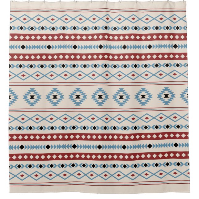Rideaux De Douche Aztec Blue Red Black Cream Mixte Motifs Motif (Devant)