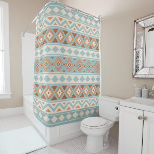 Rideaux De Douche Aztec Essence Ptn IIIb Blue Cream Terracottas