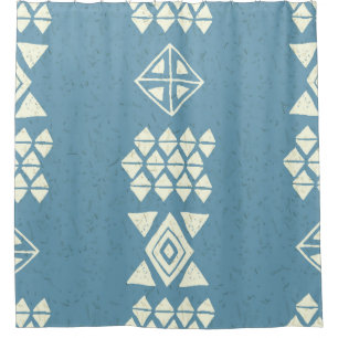 Rideaux De Douche Aztec Ethnique : Bleu Géométrique Sans Mer.