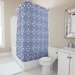 Rideaux De Douche Azulejo Espagnol Traditionnel Bleu et Blanc