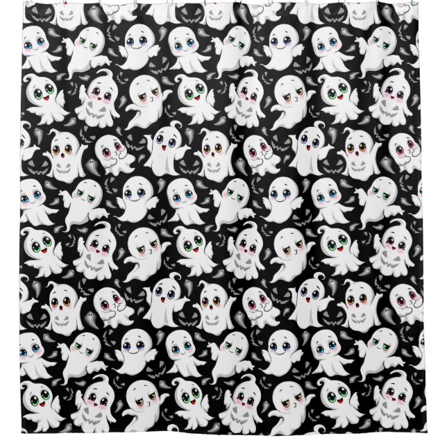 Rideaux De Douche Baby Ghosts Éffrayant mignon Halloween humeur (Devant)
